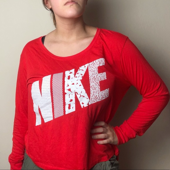 Nike Tops - NIKE | Red Patterned Logo Long Sleeve